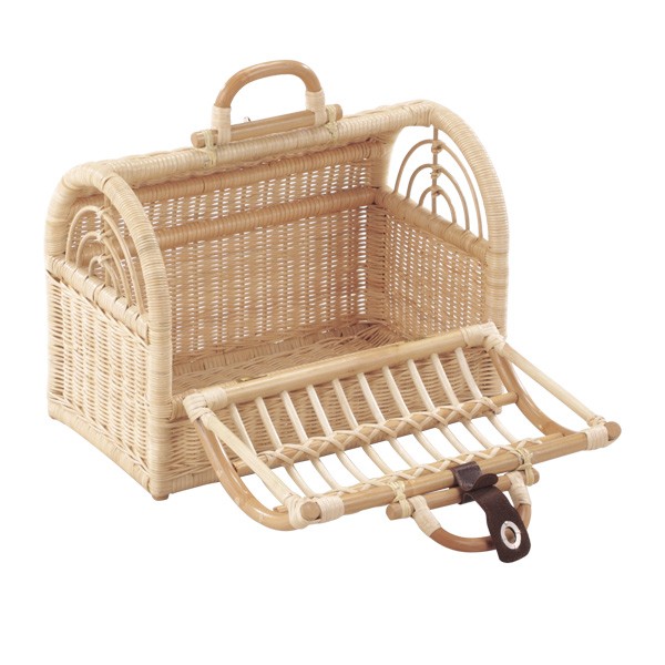 籐 ペット用バスケット キャリーケース ラタン製 幅46cm （ 猫用 犬用