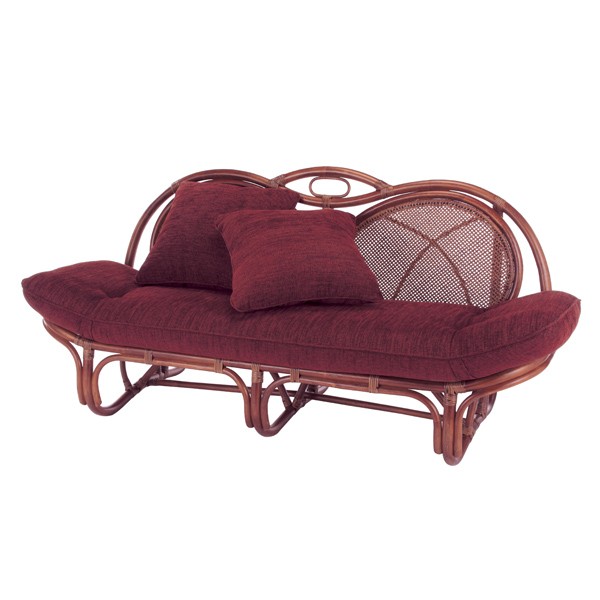 籐 カウチソファ ラタン製 マホガニーブラウン 幅158cm （ アジアン