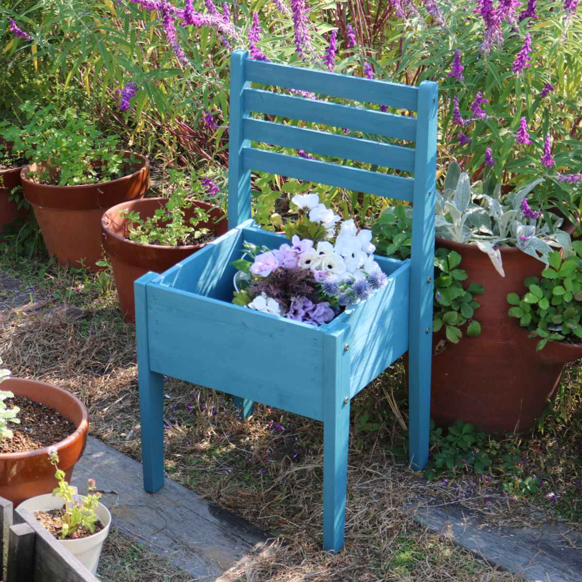 プランタースタンド 天然木 チェア型 幅40cm 木製 （ プランター