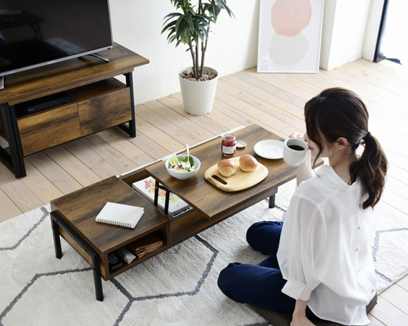 リフティングテーブル 幅94.5cm 高さ40cm センターテーブル 木目調