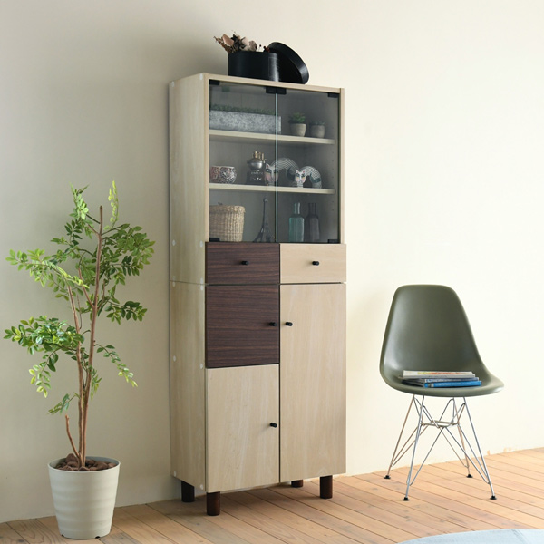 古い開き戸のキャビネット キャビネット 開き戸 幅60cm ツートーン 積み重ね対応 （ サイドボード