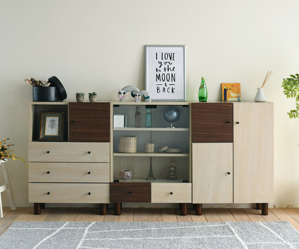 キャビネット 開き戸 幅60cm ツートーン 積み重ね対応 （ サイドボード