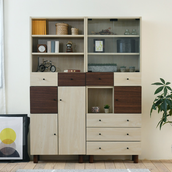 キャビネット 開き戸 幅60cm ツートーン 積み重ね対応 （ サイドボード