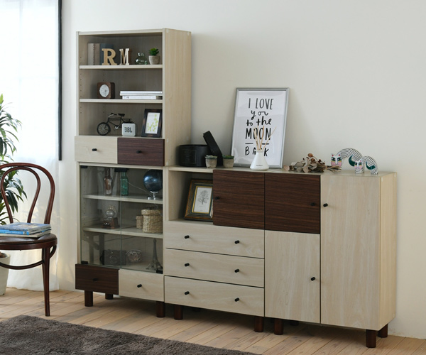 キャビネット 開き戸 幅60cm ツートーン 積み重ね対応 （ サイドボード