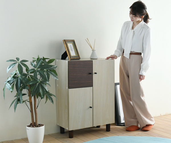 キャビネット 開き戸 幅60cm ツートーン 積み重ね対応 （ サイドボード