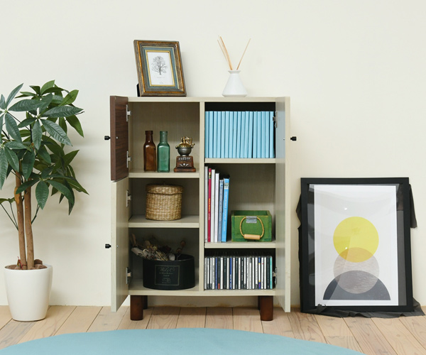 キャビネット 開き戸 幅60cm ツートーン 積み重ね対応 （ サイドボード