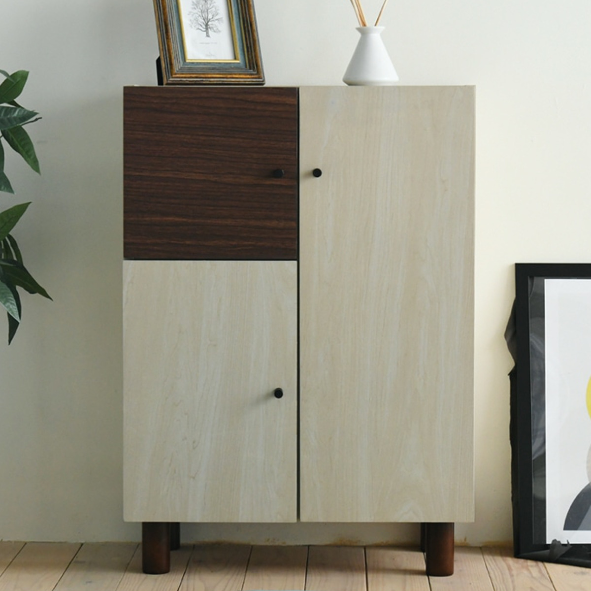 キャビネット 開き戸 幅60cm ツートーン 積み重ね対応 （ サイドボード