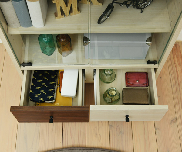 キャビネット 幅60cm ガラス扉 引出し付 ツートーン 積み重ね対応