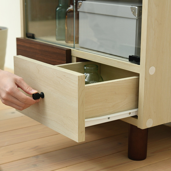 キャビネット 幅60cm ガラス扉 引出し付 ツートーン 積み重ね対応