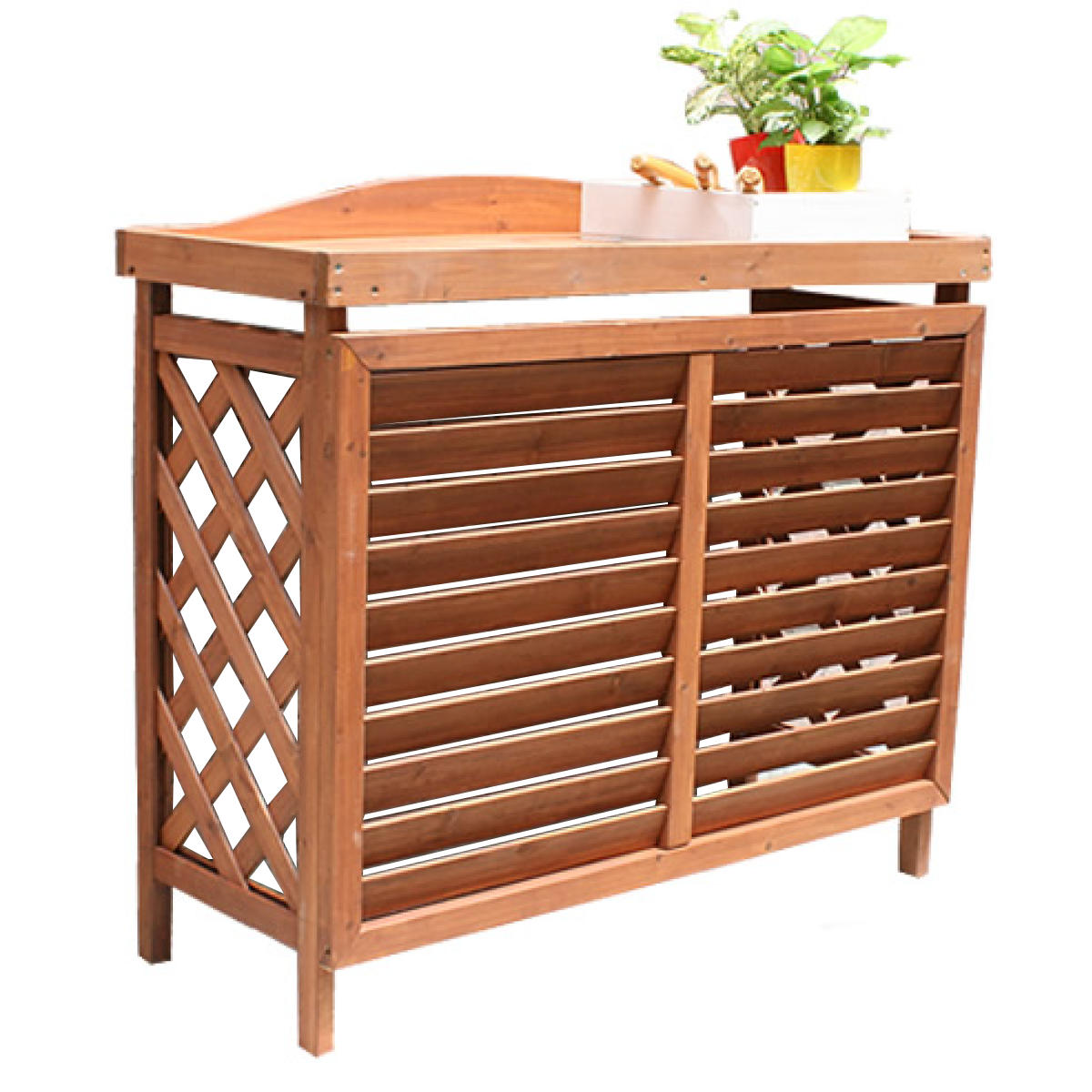 室外機カバー 逆ルーバー エアコンカバー 杉材 幅93cm （ スタンダード