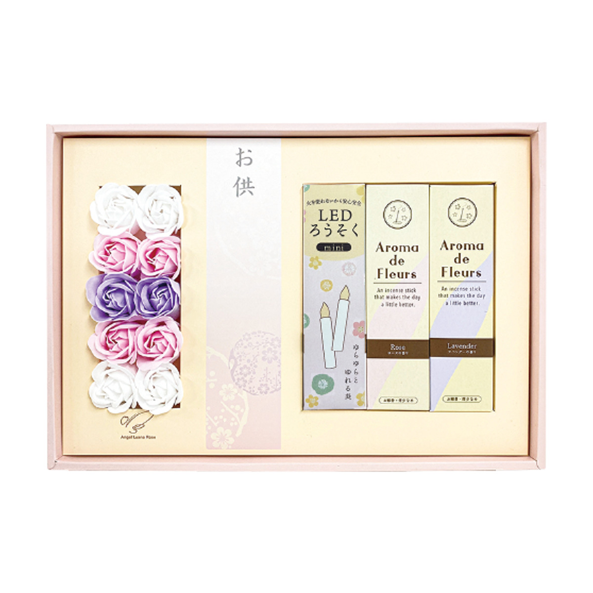 LEDローソク 線香 石鹸 お供え ギフト 5 お花のカタチの石鹸 （ ギフトセット LEDろうそく LEDロウソク お線香 石けん フラワーソープ カメヤマ ）