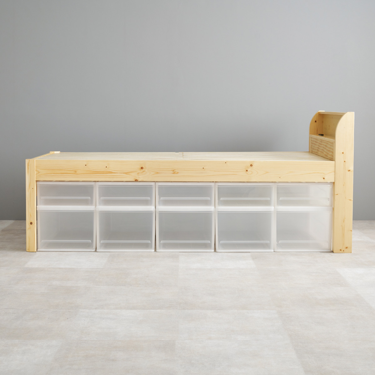 HAGiHARA（萩原） 3分組立ベッド シングル ハイタイプ 宮棚 2口