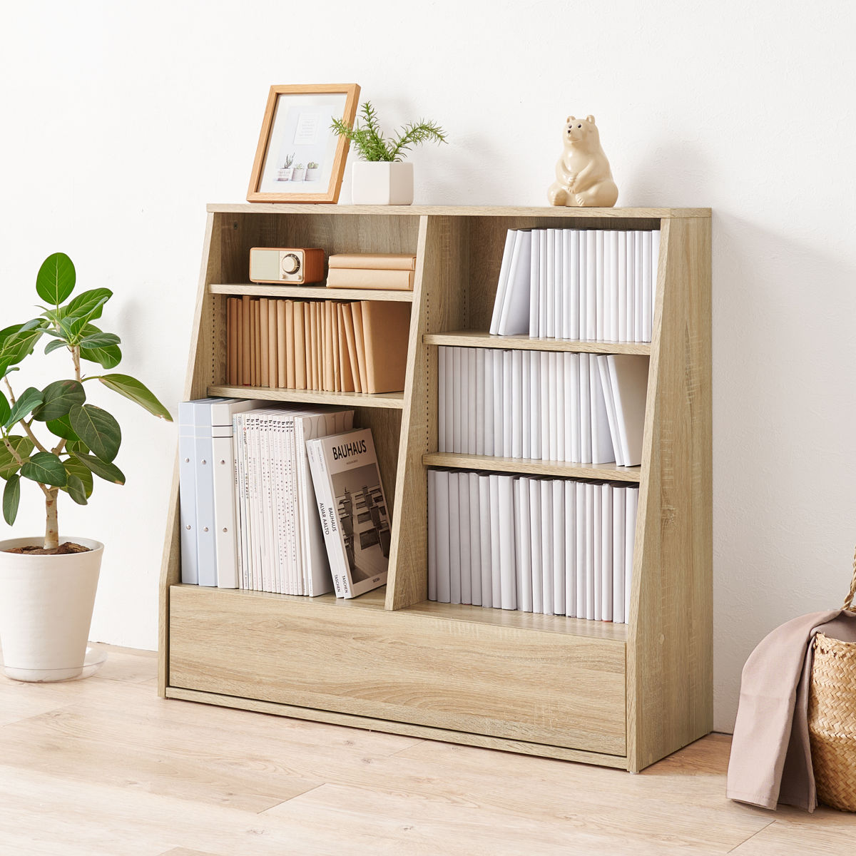 HAGiHARA（萩原） 1cmピッチ可動 本棚 幅90cm ロータイプ 可動棚4枚