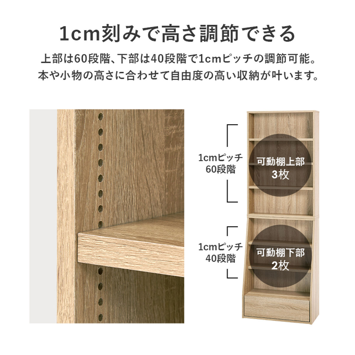 HAGiHARA（萩原） 1cmピッチ可動 本棚 幅60cm ハイタイプ 可動棚5枚