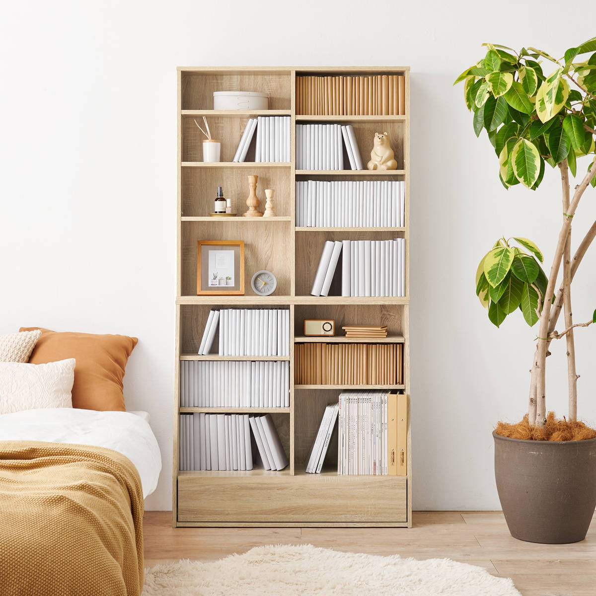 HAGiHARA（萩原） 1cmピッチ可動 本棚 幅90cm ハイタイプ 可動棚10枚