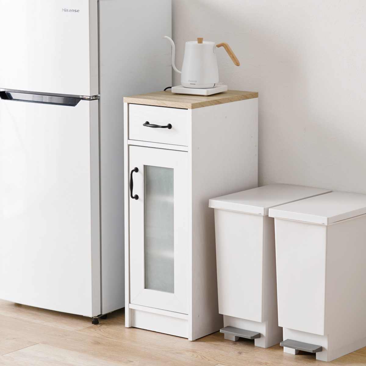 HAGiHARA（萩原） 食器棚 幅30cm 高さ82cm スリム ロータイプ 背面化粧