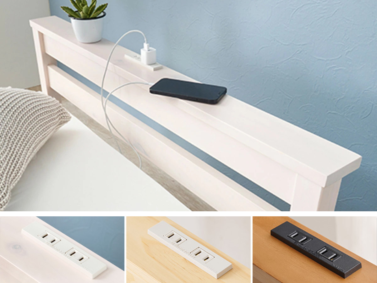 限定セール！組立簡単！ベッドフレーム セミダブル　宮棚 2口コンセント ホワイト 楽天市場】収納付きベッド セミダブル 引出し2杯 宮棚 2口コンセント