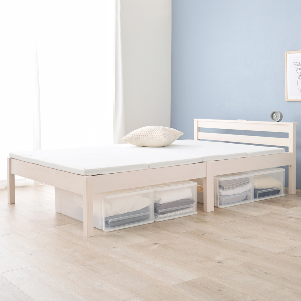 限定セール！組立簡単！ベッドフレーム セミダブル　宮棚 2口コンセント ホワイト Amazon｜SINNONAKA 2口コンセント ベッドフレーム 宮棚付き セミダブル