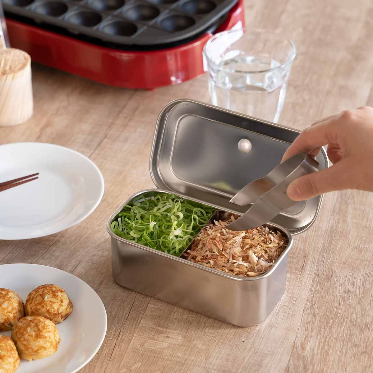 保存容器 18-8プレス ヤクミ入れ 2つ仕切り （ 薬味入れ ステンレス 蓋