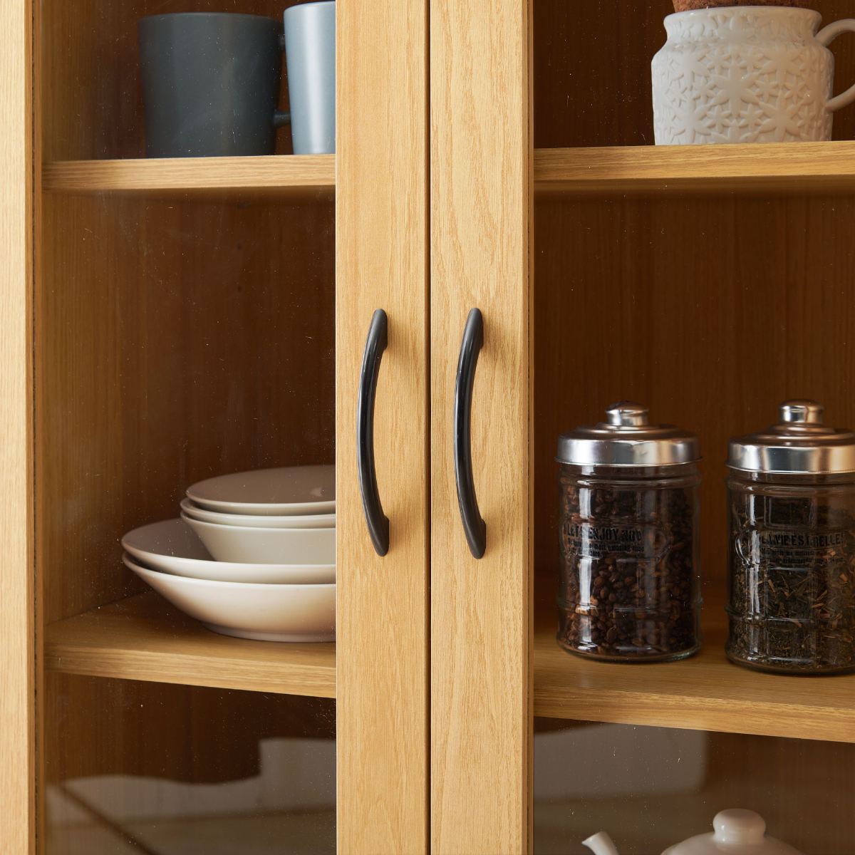 HAGiHARA（萩原） 並べて使える 食器棚 幅60cm 2口コンセント スライド