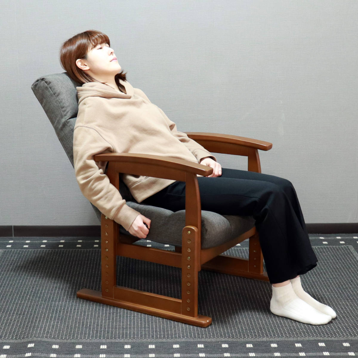 高座椅子 木肘 7段階リクライニング 2WAY （ 座いす 座イス チェア