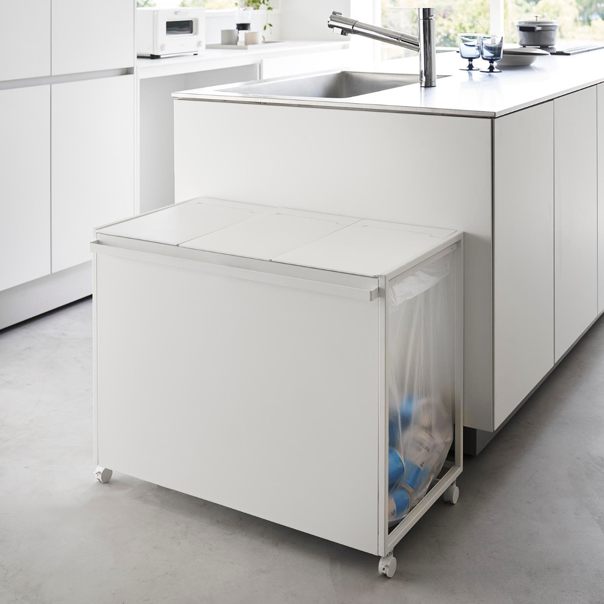 tower 山崎実業 蓋付き目隠し分別ダストワゴン タワー 45L 3分別