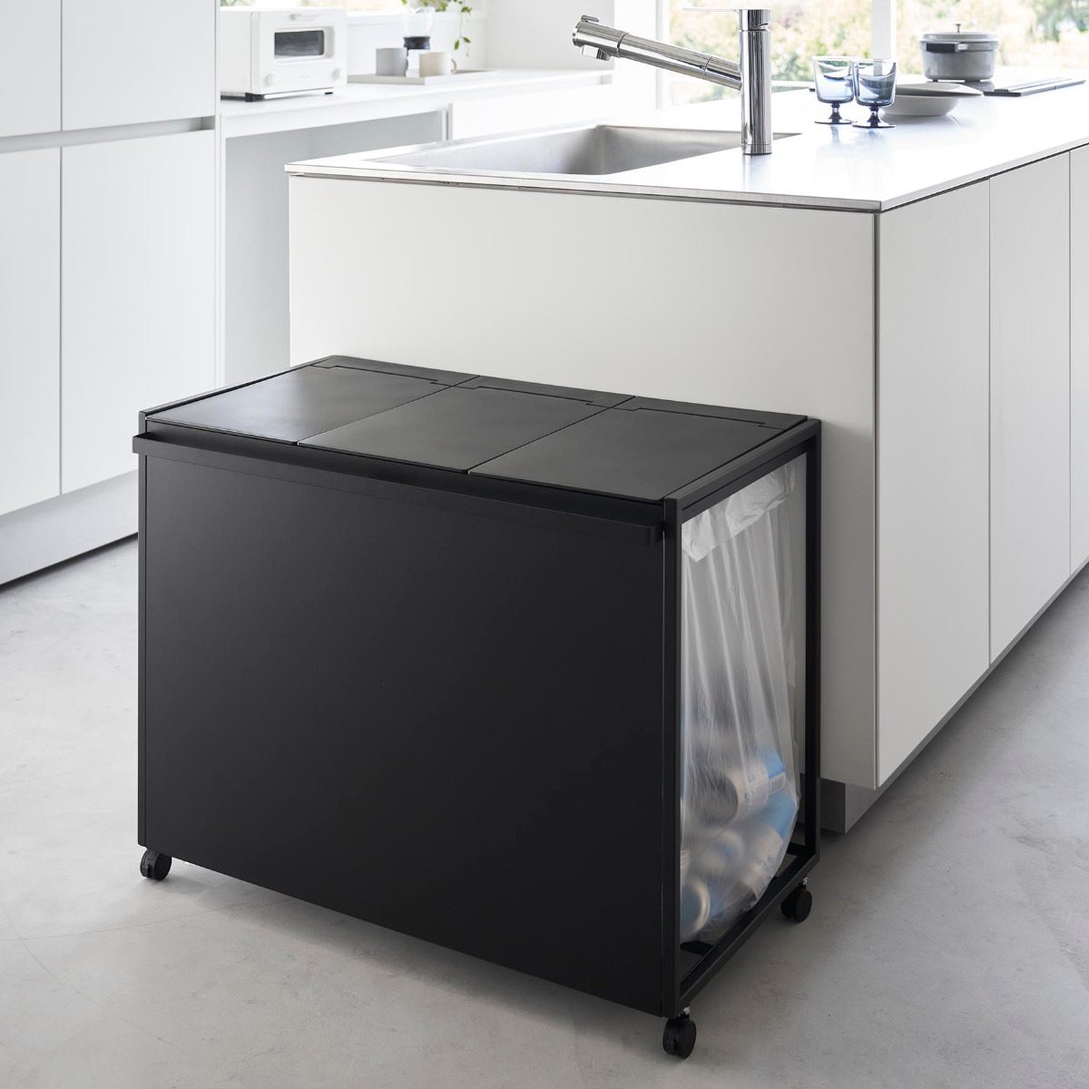 tower 山崎実業 蓋付き目隠し分別ダストワゴン タワー 45L 3分別