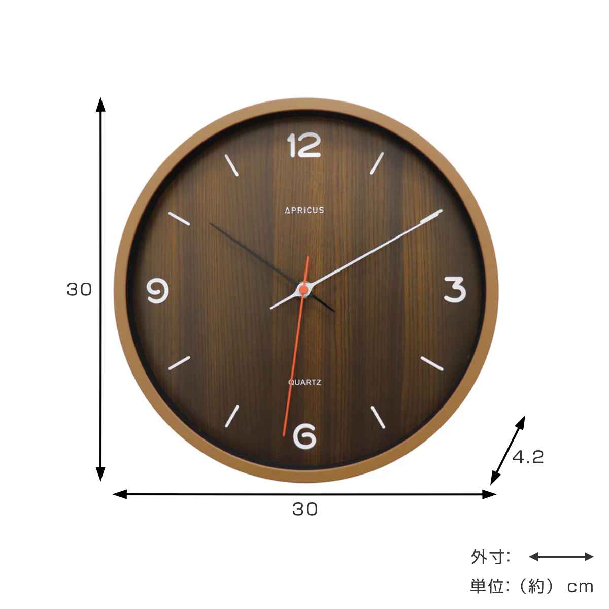 掛け時計 静音 連続秒針 フォレスト アプリクス 直径30cm （ 時計