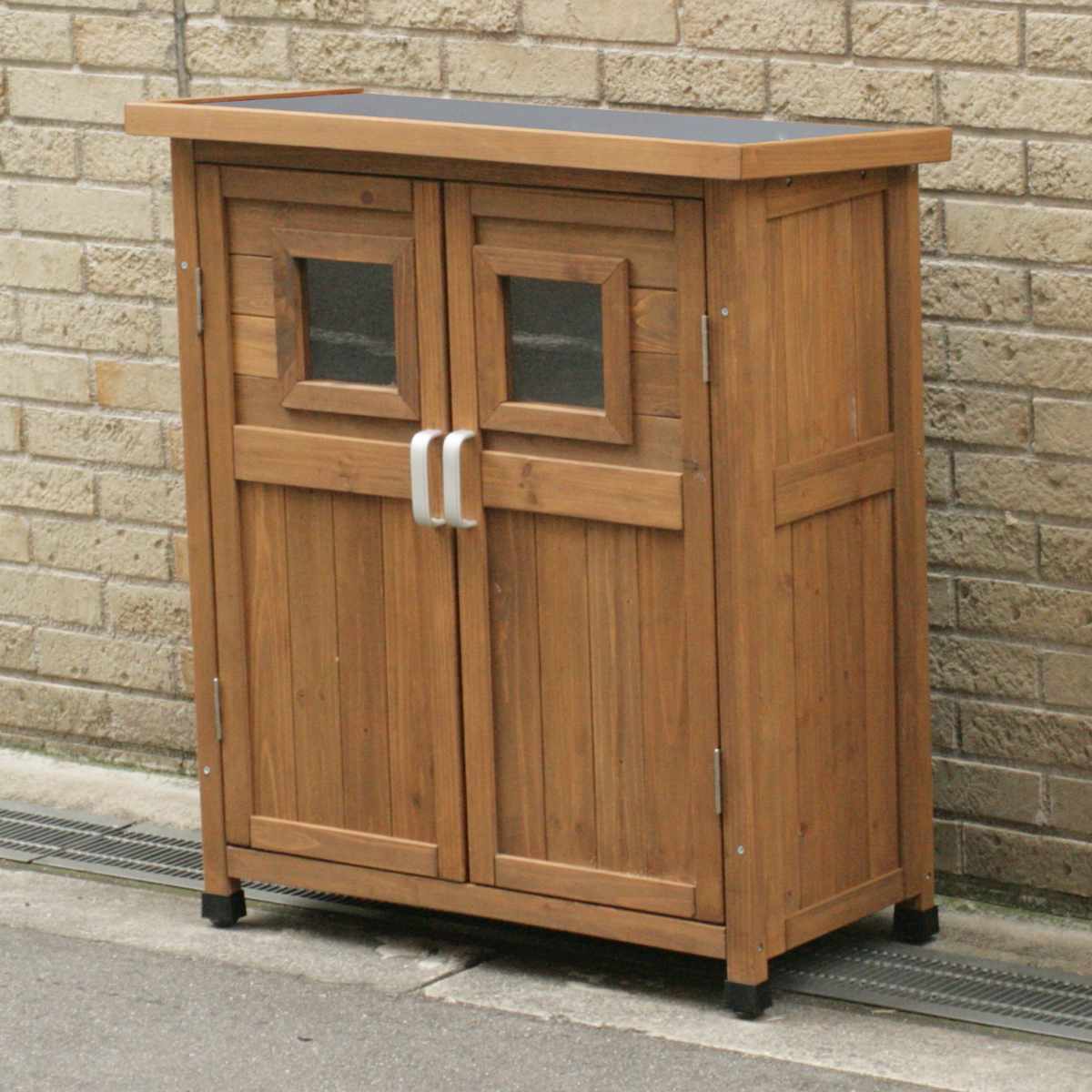 な*ち様 木製　物置台　R 物置 ベランダ薄型収納庫 高さ92cm 木製 （ 屋外 屋外物置 約 幅 80 cm