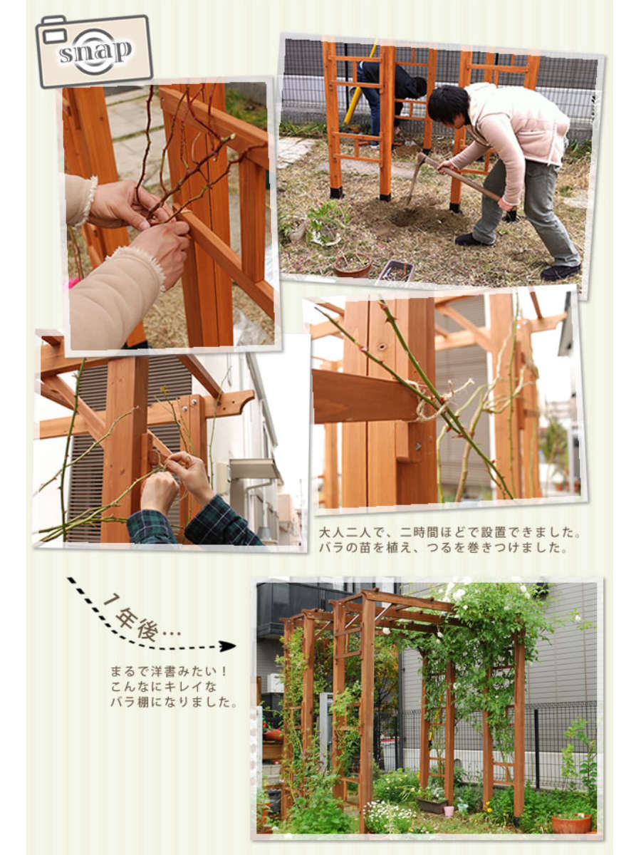 ア―チ 天然木製フレックスパーゴラアーチ 幅190cm 3台組 （ パーゴラ ガーデンアーチ 門 子供 外 木製アーチ おしゃれ かわいい ）_11