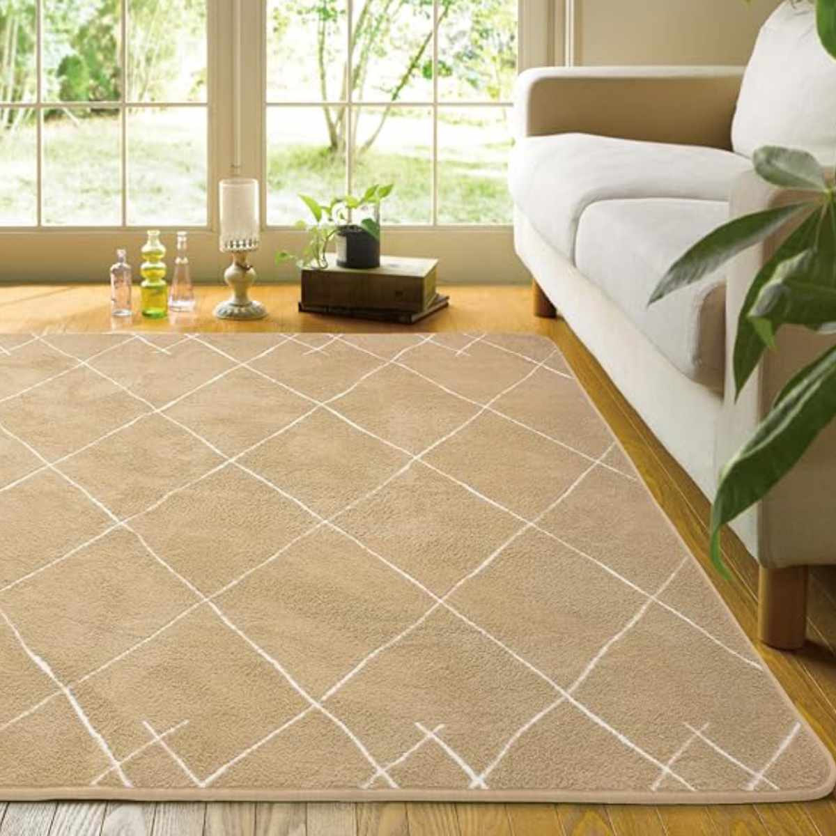 大島屋 ラグ 洗える シャギー調 70×185cm ベニワレン柄 ホット