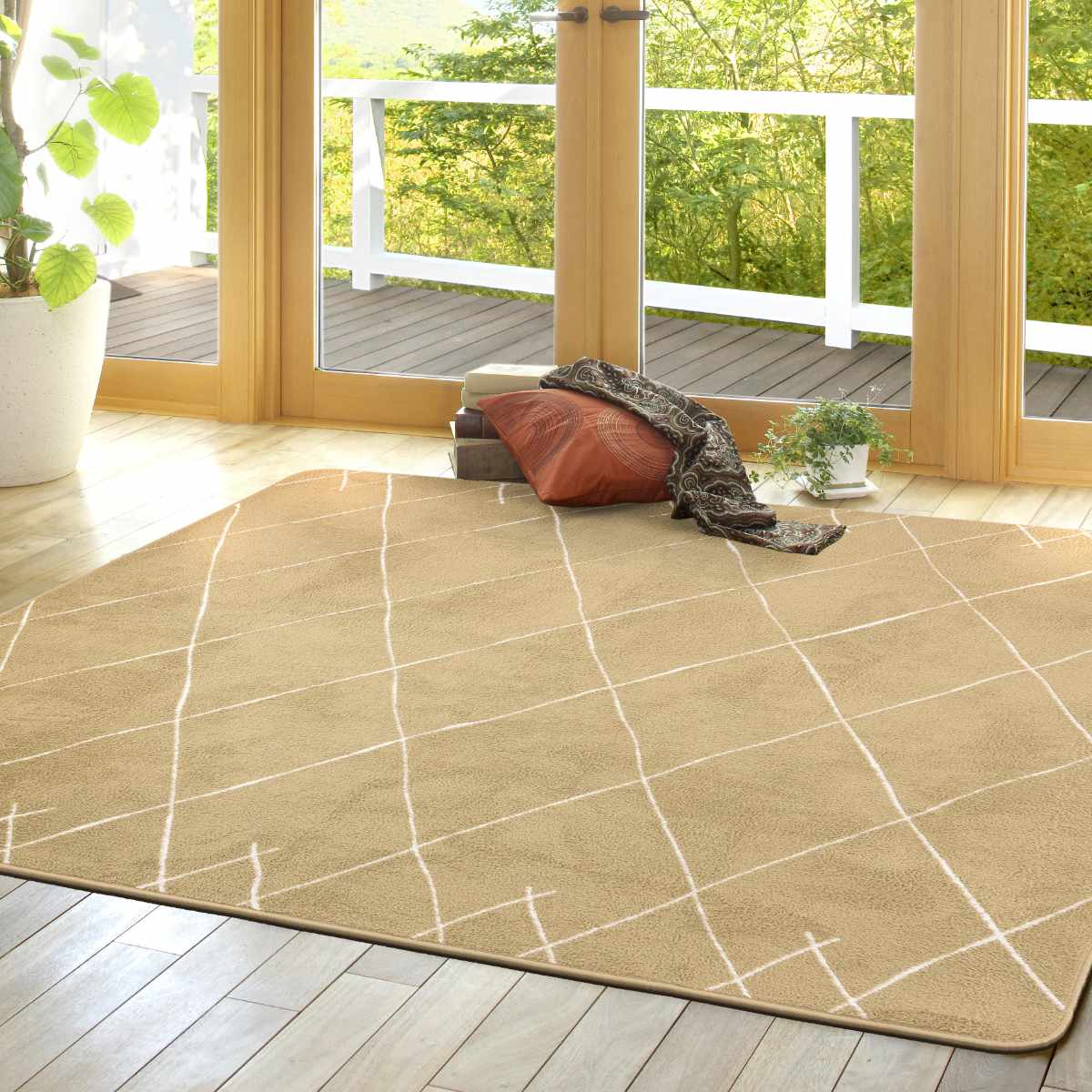 大島屋 ラグ 洗える シャギー調 200×250cm ベニワレン柄 ホット