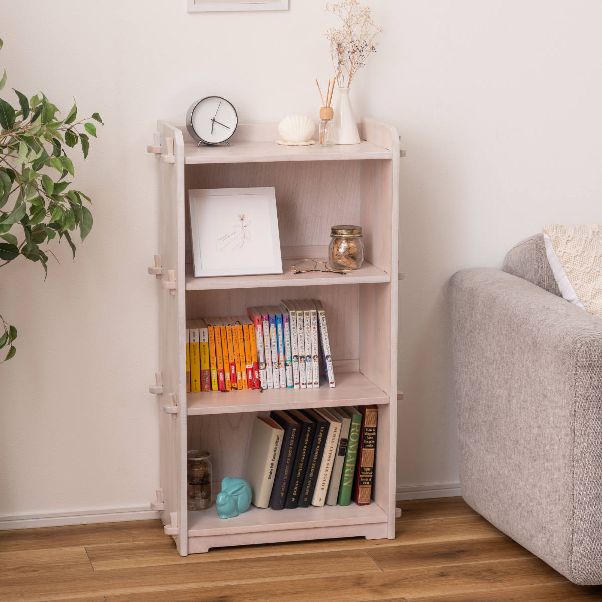 東谷 本棚 コンパクト 幅56cm 3段 天然木 簡単組立 （ ラック 工具不要