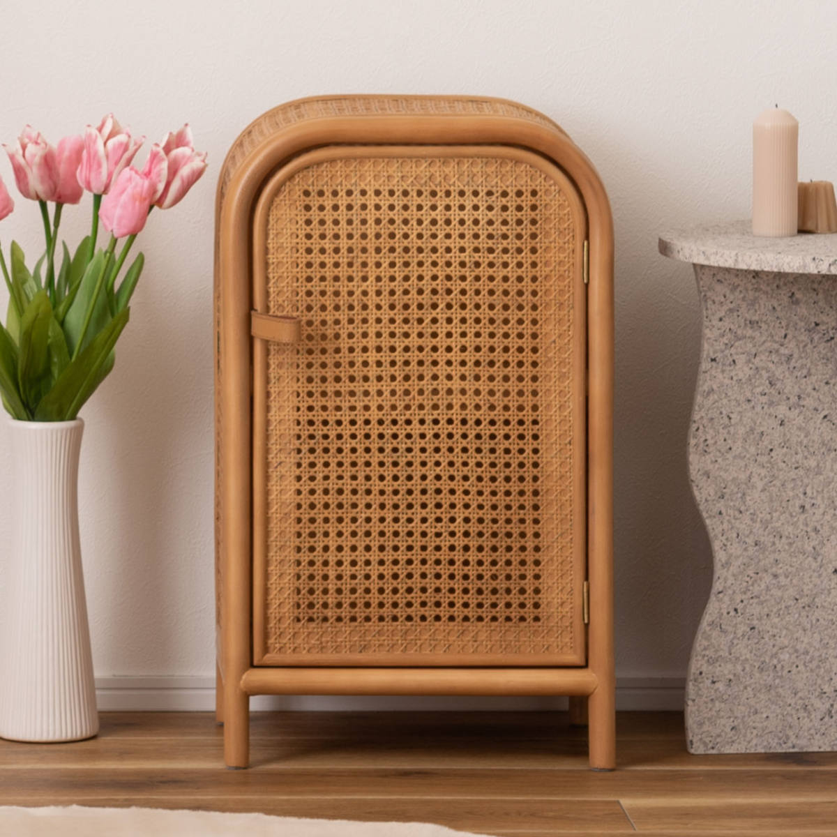 東谷 ラタン キャビネット 幅36cm 2段 かごめ編み （ 収納 棚 扉付き