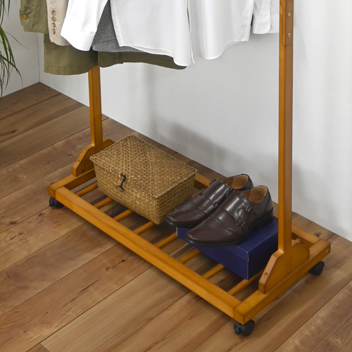 フクダクラフト ハンガーラック シングル 幅81cm キャスター付 木製