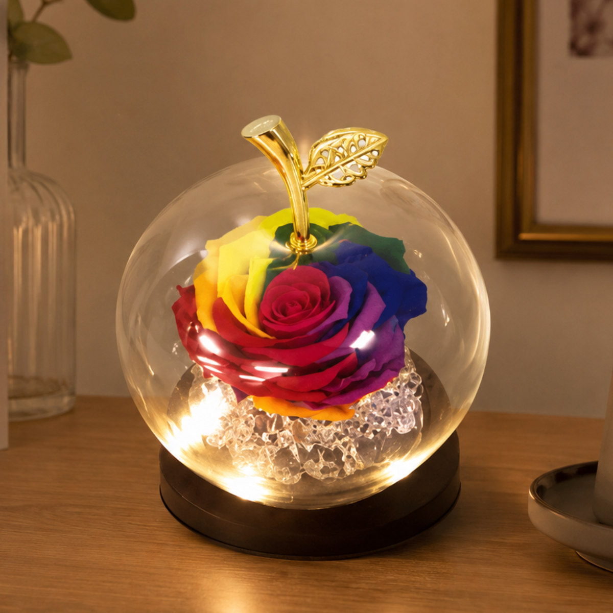 テーブルランプ LED レインボーグラスドーム プリザーブドフラワー