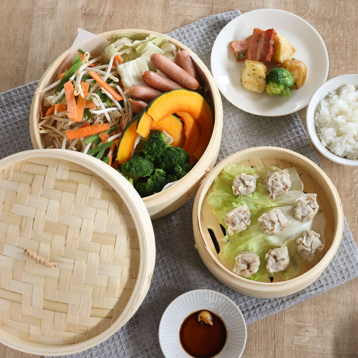 【値下げ】照宝 竹製 蒸篭(せいろ) 21cm 4段＋蓋2 ＋蒸し板 2枚 楽天市場】LDK掲載A+【品質保証】【蒸篭専用用紙 30枚付】 竹蒸篭