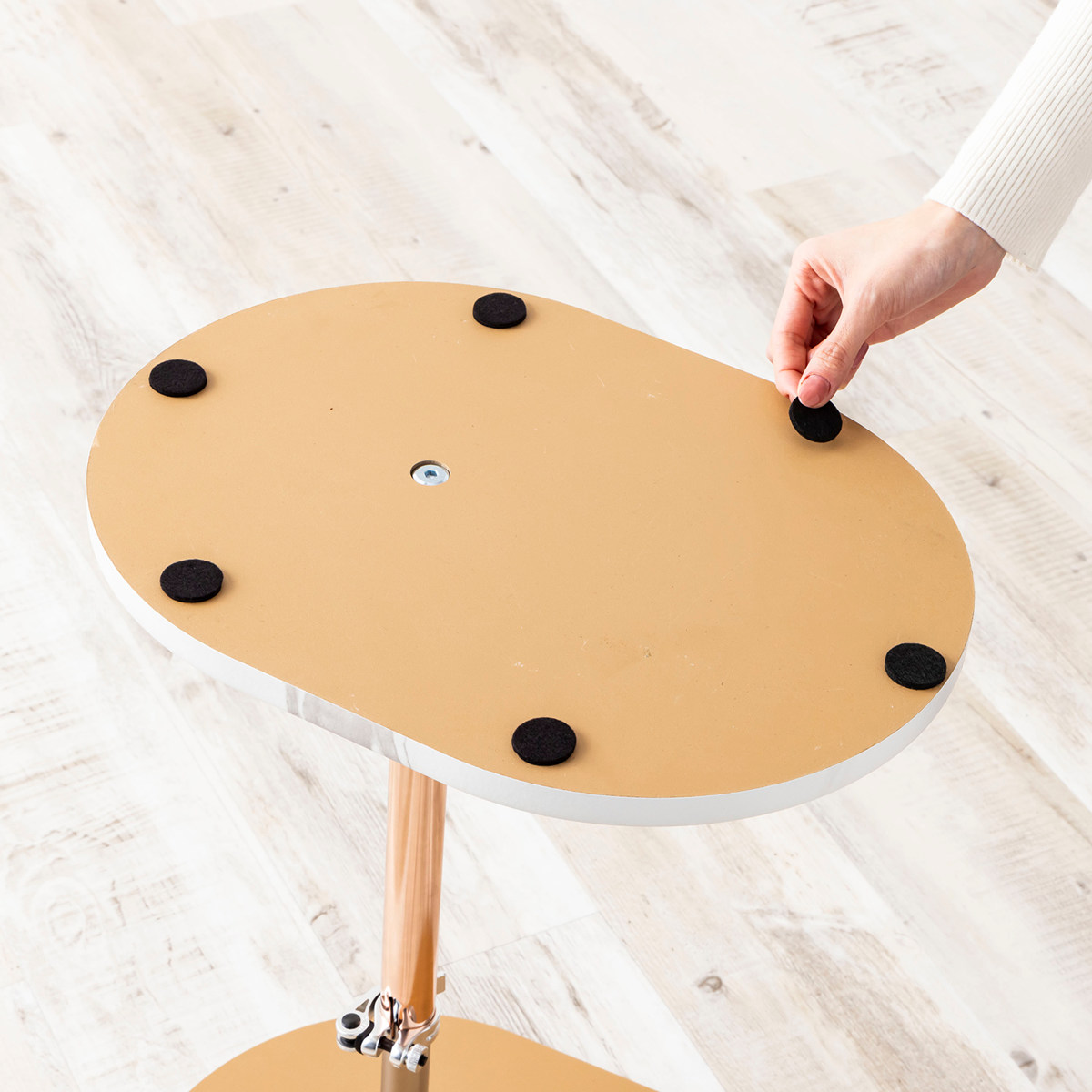 サイドテーブル 昇降式 高さ41.5〜64.5cm （ 高さ調節 大理石調 ピンク