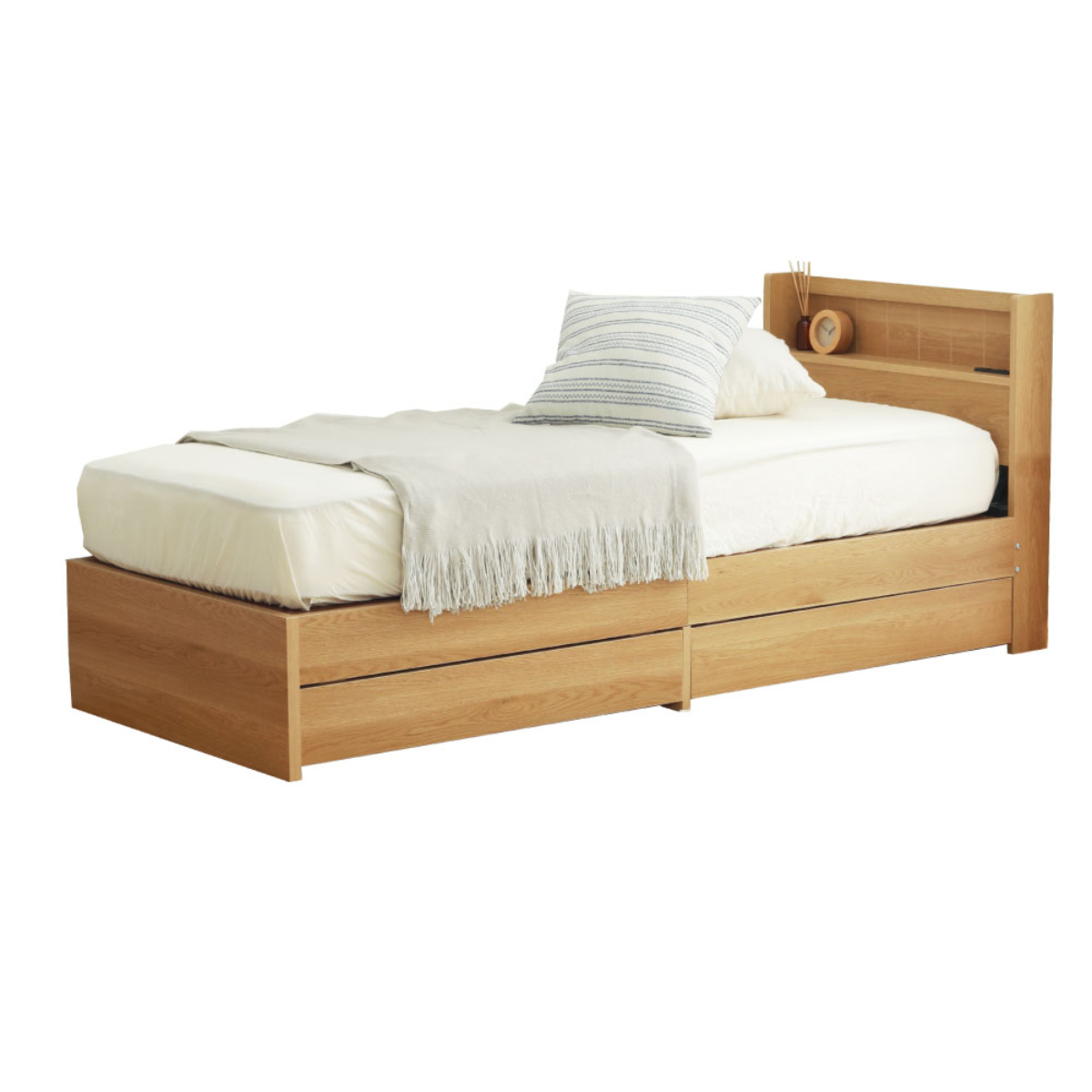 収納付きベッド シングル マットレス付 夜香ハイグレード 日本製