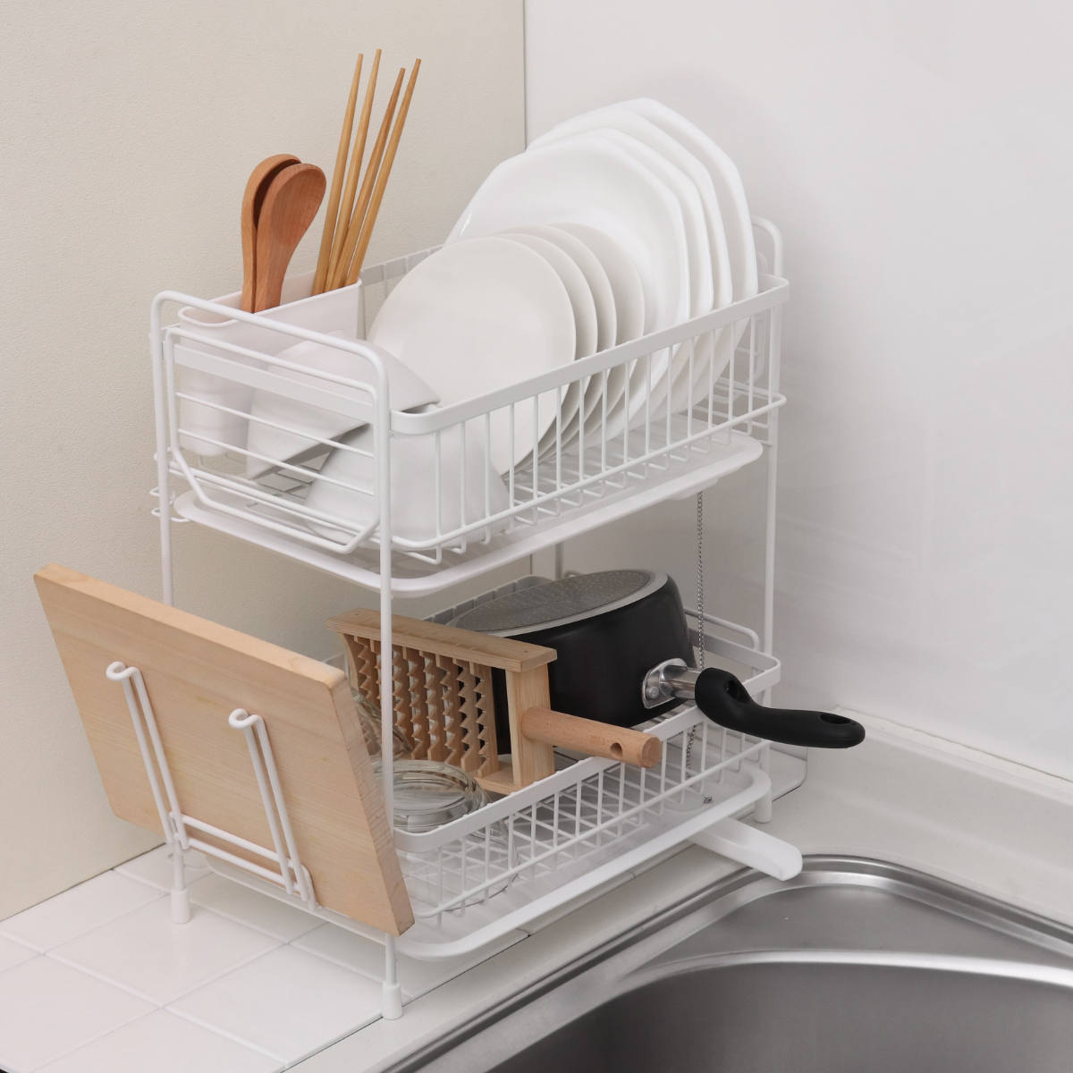 パール金属 水切りラック モデリエ 2段式水切りバスケット スリム