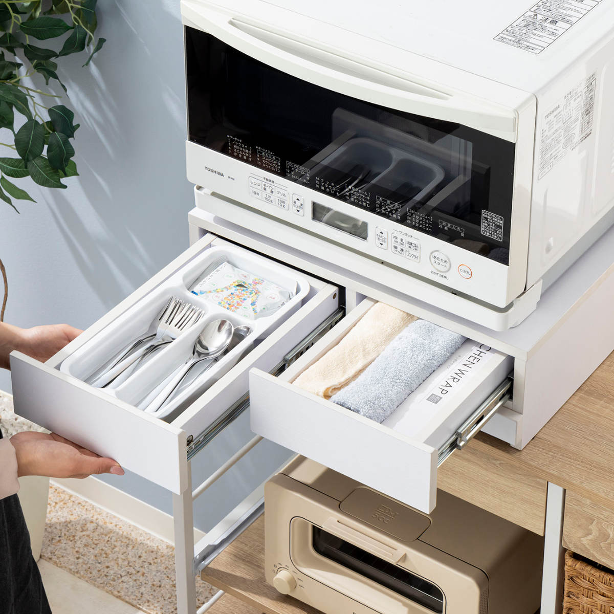 レンジラック レンジ下スライドテーブル 引出し付き （ レンジ下ラック