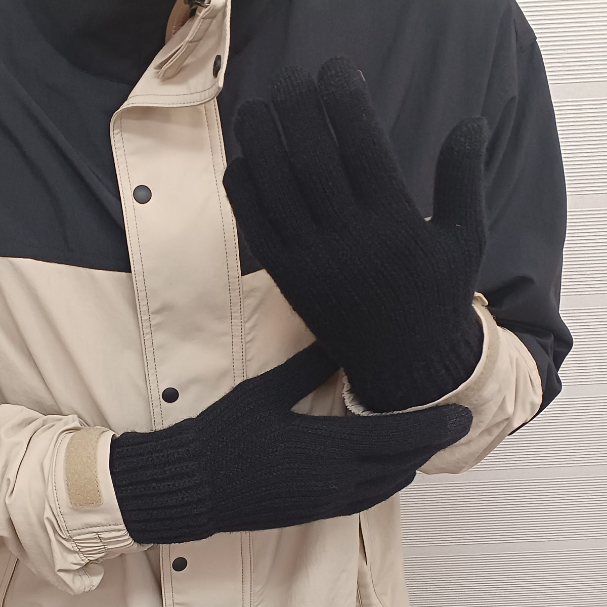 ホカロン 手袋 発熱 スマホ対応 裏起毛 リブニット （ てぶくろ 防寒