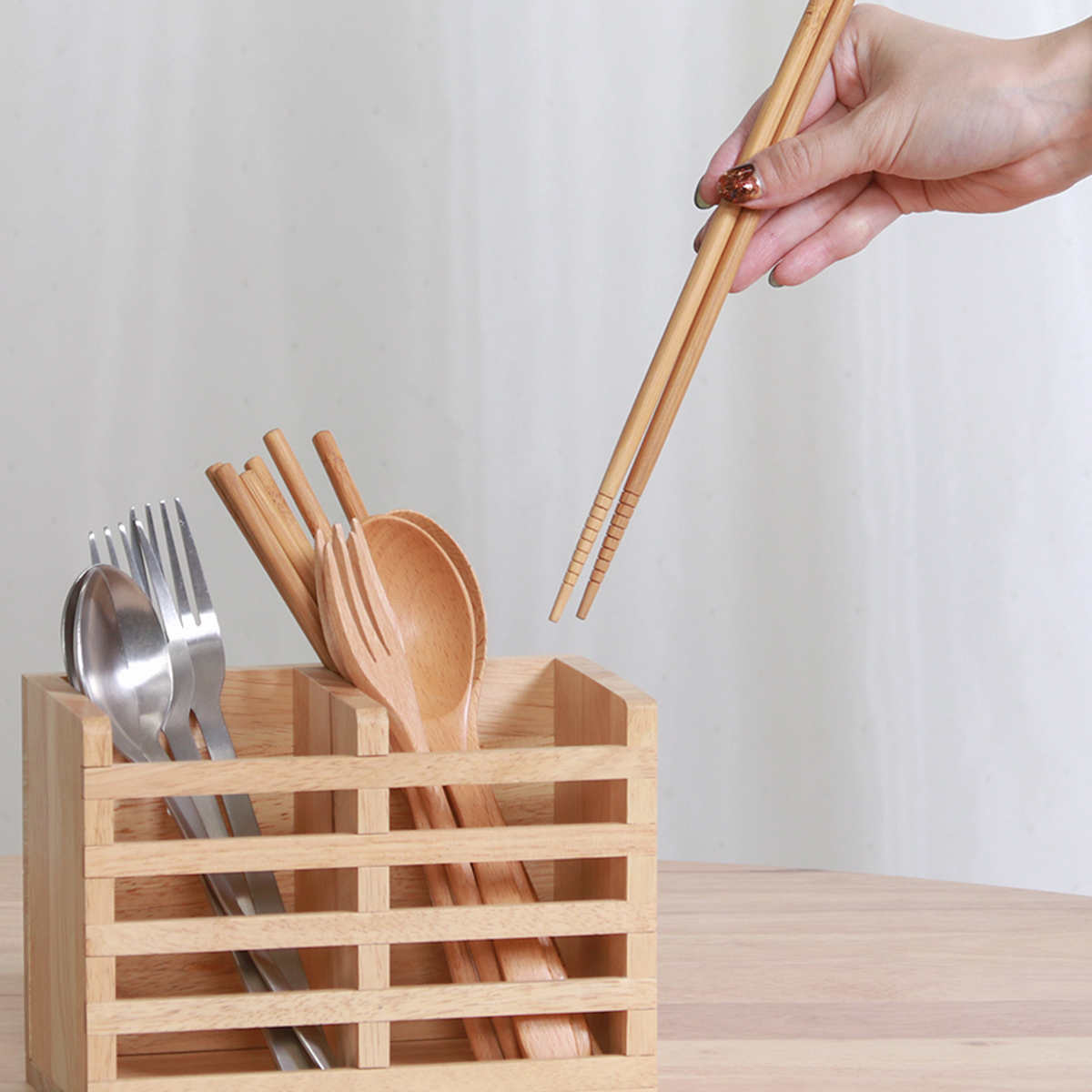 不二貿易（Fuji Boeki） カトラリースタンド 木製 カトラリー収納