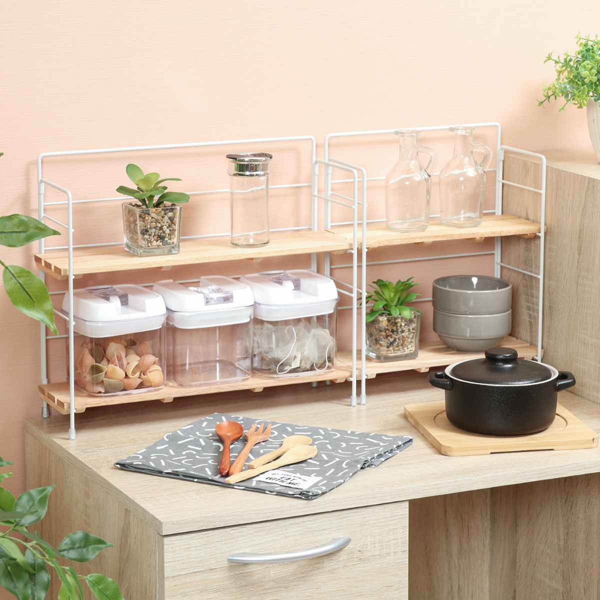 不二貿易（Fuji Boeki） 調味料ラック ウッドミニシェルフ ワイド