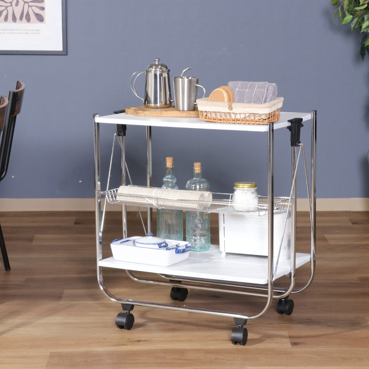 不二貿易（Fuji Boeki） キッチンワゴン 大理石柄フォールディング