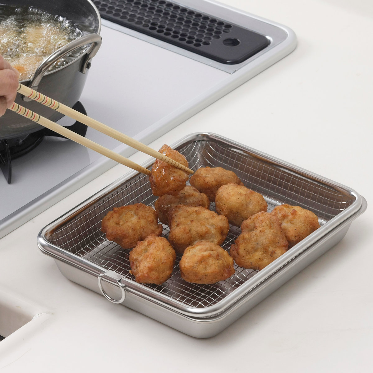 下村企販 バット＆ザル 2点セット 深型 ステンレス製 （ 調理用バット