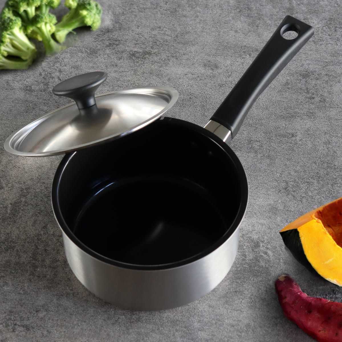 ウルシヤマ金属工業 片手鍋 18cm IH対応 ステンレス製 内面セラミック