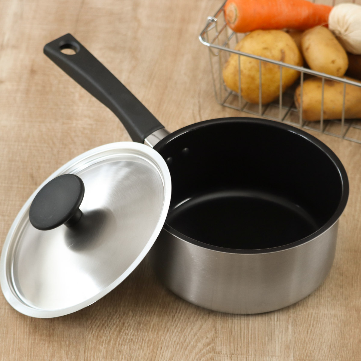 ウルシヤマ金属工業 片手鍋 18cm IH対応 ステンレス製 内面セラミック