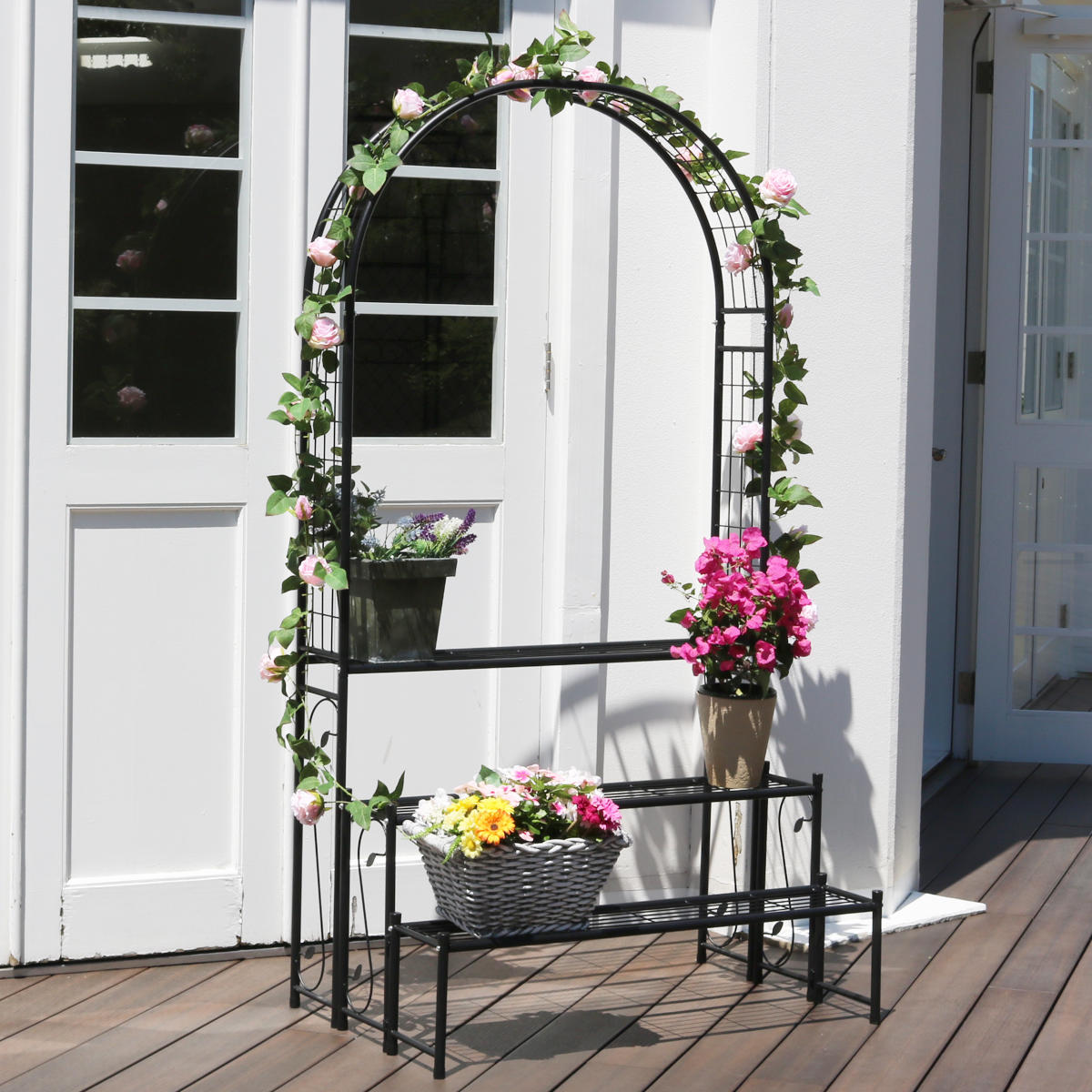 プランタースタンド アーチ付フラワーラック 3段 （ フラワーラック