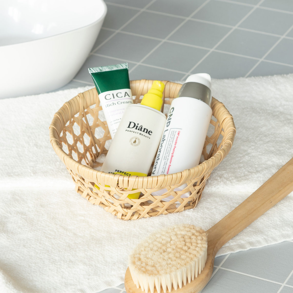 かご バンブス フェイク PE 竹 バスケット ラウンド 浅型 S 洗える